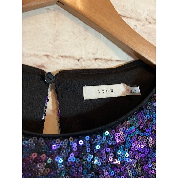 Lush Crop Top Womens Small Purple All Over Sequins Cropped Short Sleeve Disco - Picture 3 of 14